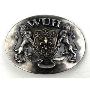 Washed Up Hollywood 1.75" Lion Fleur Heraldic Pewter Brass 065PB WUH Belt Buckle